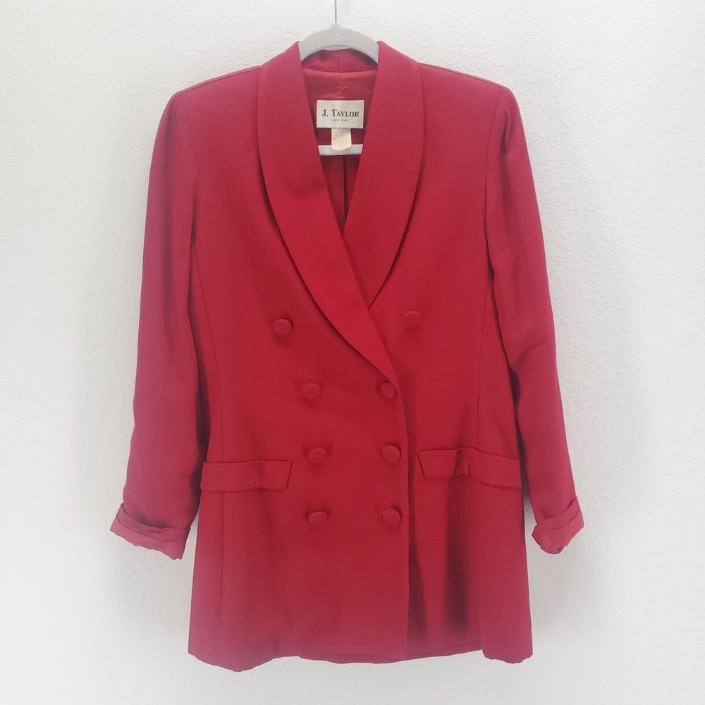 80s Vintage J.Taylor NY Blazers Red Double Breasted fabric covered button size 4